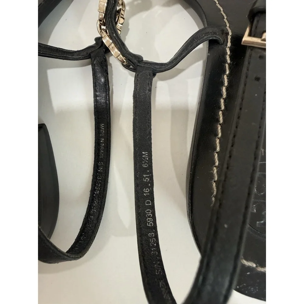Tory Burch Gemini Black Leather Gold Chain T Link Strap Sandals Size 6.5